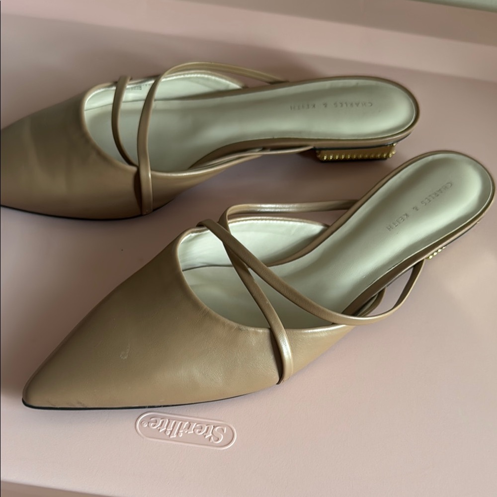 Charles & Keith Beige Pointed Mules